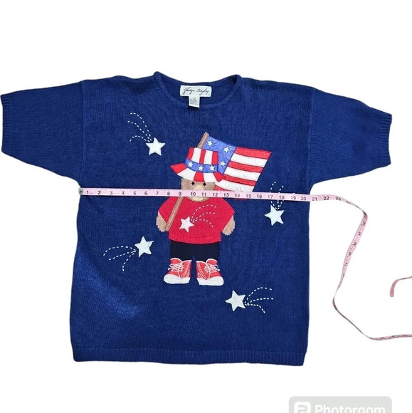 Gladys Bagley Womens Blue Patriotic Bear Sweater Size L 90s Vintage Americana - Picture 5 of 6